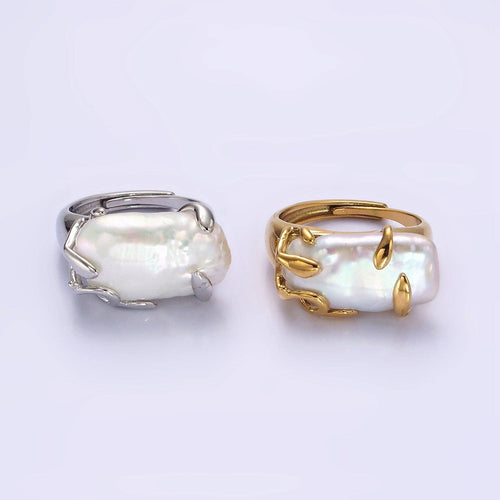 Gold Filled White Baroque Freshwater Pearl Molten Drip Ring