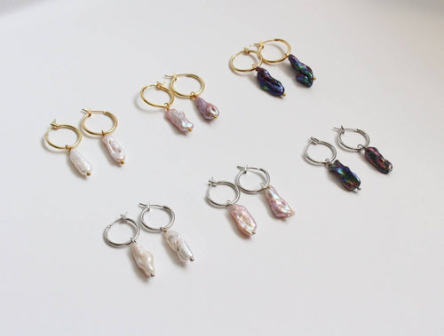 Pearl Long Earrings, Freshwater Biwa Pearl Danglers (1E07a)