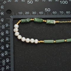Handmade Green Jade Bead Chain Necklace with Freshwater Pearl 15.55 Inch with Extender | WA2584