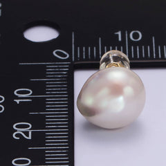 16K Gold Filled White Pearl Button Stud Earrings | AB1194