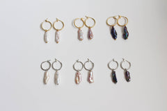Pearl Long Earrings, Freshwater Biwa Pearl Danglers (1E07a)