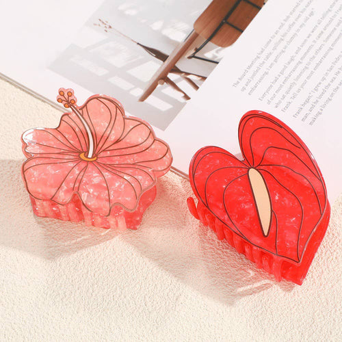 Vibrant Hibiscus & Anthurium Flower Hair Clip