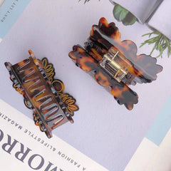 Tortoise Shell Gold Line Art Acetate Square Hair Claw