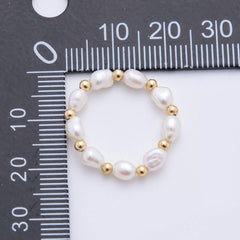 18K Gold Filled Beaded Freshwater Pearl Handmade Stretch Ring | O062