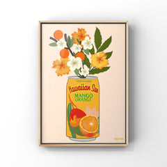 Mango Orange Hawaiian Sun Can with Tropical Flower Art Print