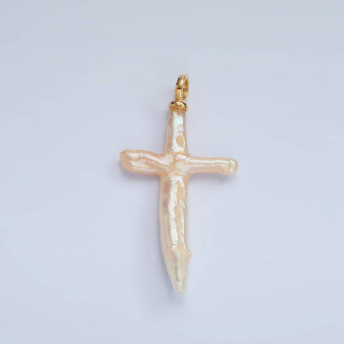 16K Gold Filled White Baroque Freshwater Pearl Cross Pendant | P1871