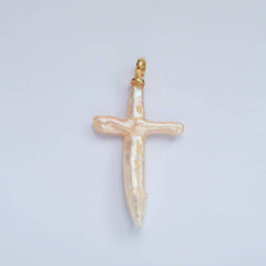 16K Gold Filled White Baroque Freshwater Pearl Cross Pendant | P1871