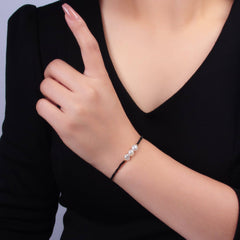 Stainless Steel Triple Shell Pearl Onyx Natural Gemstone 6.5 Inch Bracelet | WA-3129
