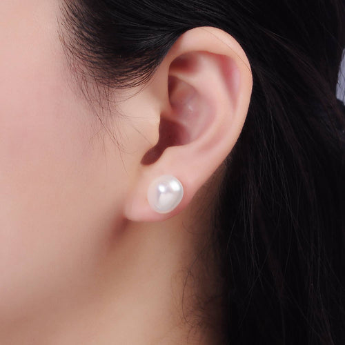 16K Gold Filled White Pearl Button Stud Earrings | AB1194