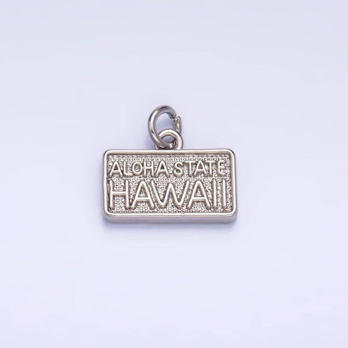 24K Gold Filled "ALOHA STATE: HAWAII" Script License Plate Charm in Gold & Silver | W284