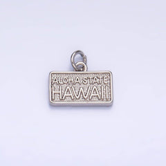 24K Gold Filled "ALOHA STATE: HAWAII" Script License Plate Charm in Gold & Silver | W284