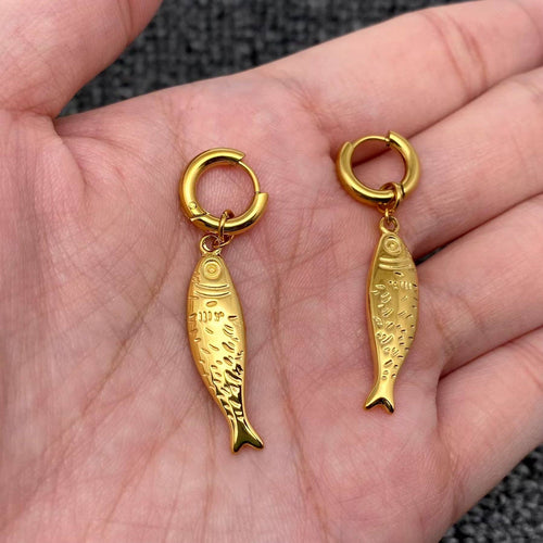 Fish Charm 18K Gold Plated S.Steel Huggie Earrings - FGS