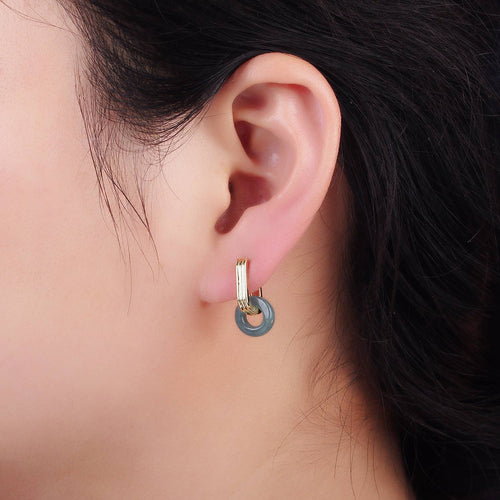 14K Gold Filled Green Jade Donut Drop Lined Oblong Earrings