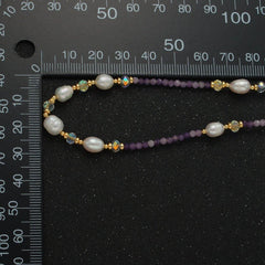 Handmade Purple Amethyst Beaded Chain Necklace with Freshwater Pearl 15.74 Inch with Extender | WA2574