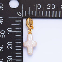 24K Gold Filled Religious Cross Freshwater Pearl Snap Latch Pendant | P1918