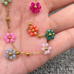 Glass Beaded Flowers 18K Gold Plated SS Necklace
