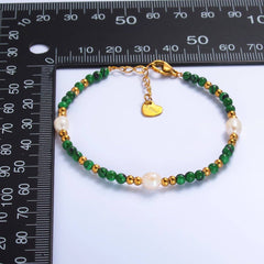 Stainless Steel Ringed Freshwater Pearl Bead Malachite Natural Gemstone Bead 6.5 Inch Bracelet | WA-3135