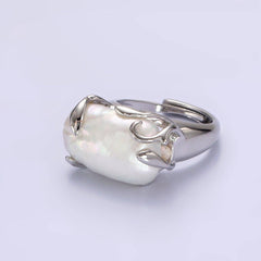 Gold Filled White Baroque Freshwater Pearl Molten Drip Ring