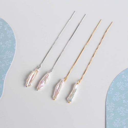 Long Pearl Threader, Biwa Pearl Jewelry (1E13a)