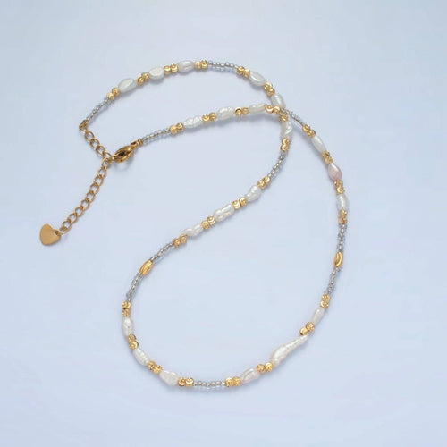 Handmade Bead Chain Necklace with Mother of Pearl 15.55 Inch with Extender | WA2586