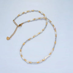 Handmade Bead Chain Necklace with Mother of Pearl 15.55 Inch with Extender | WA2586