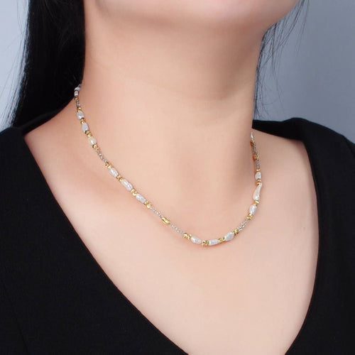 Handmade Bead Chain Necklace with Mother of Pearl 15.55 Inch with Extender | WA2586