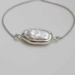 Silver Dipped Baroque Pearl Bracelet (1B07b)