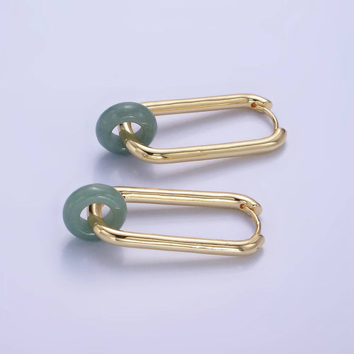 14K God Filled 35mm Jade Donut Drop Oblong Hoop Earrings