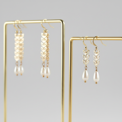 Freshwater Pearl Leaf Chain Dangle Earrings (1E29)