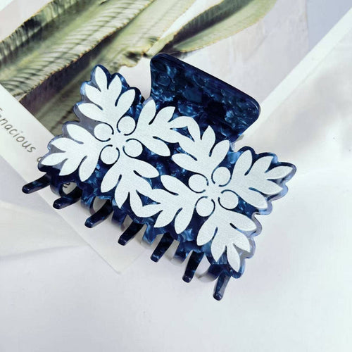 Floral Leaf Print Acetate Hair Claw Clip