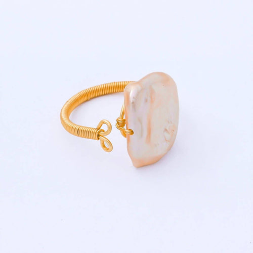 24K Gold Filled Baroque Freshwater Pearl Twisted Statement Solitaire Ring | O1643 O1650