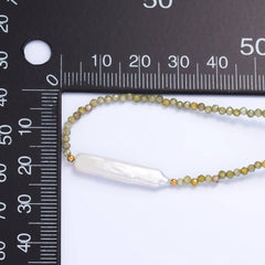 Stainless Steel Biwa Freshwater Pearl Multifaceted Crystal Gemstone 15 Inch Choker Necklace | WA-3105