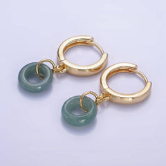 14K Gold Filled 30mm Green Jade Donut Huggie Drop Earrings