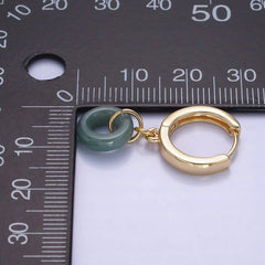 14K Gold Filled 30mm Green Jade Donut Huggie Drop Earrings | AE516