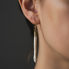 Long Biwa Pearl Dangle Earrings (1E46)