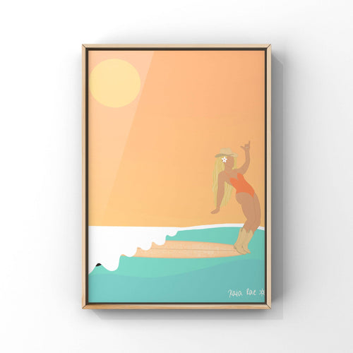 Hang Ten Blonde Cowgirl Art Print | Surf Wall | Beach Prints