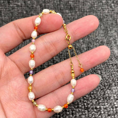 Freshwater Pearl Crystal Beaded 18K Golden SS Bracelet - FGS