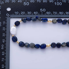 18K Gold Filled Freshwater Pearl Lapis Lazuli Gemstone 15.8 Inch Necklace | WA-3177