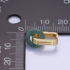 14K Gold Filled Green Jade Donut Drop Lined Oblong Earrings