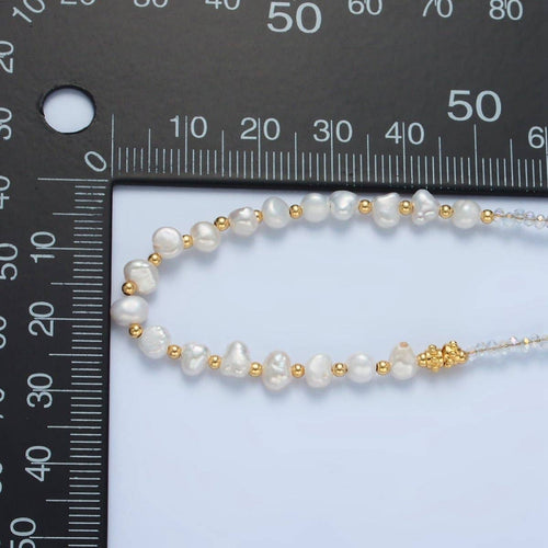Handmade Clear Quartz Beaded Chain Necklace with Freshwater Pearl 15.15 inch | WA2585