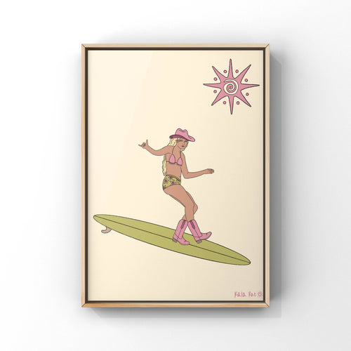 Azalea Surfing Cowgirl Art Print