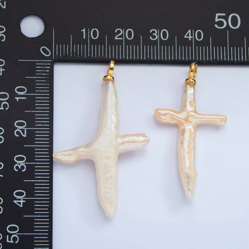16K Gold Filled White Baroque Freshwater Pearl Cross Pendant | P1871
