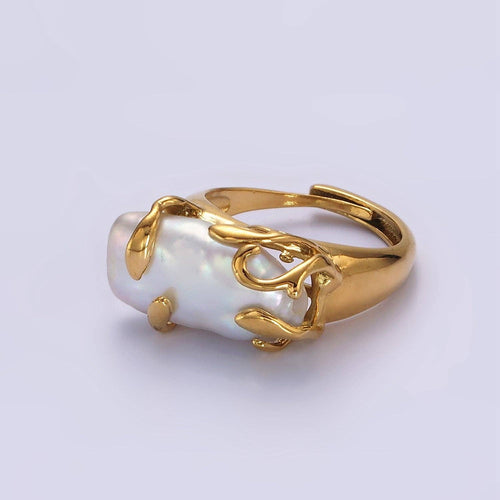 Gold Filled White Baroque Freshwater Pearl Molten Drip Ring