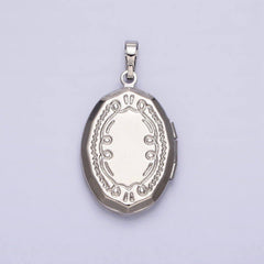 24K Gold Filled Shell Pearl Oval Geometric Engraved Locket in Gold & Silver | AA-367 AA-368