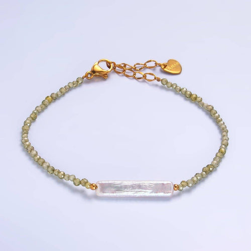 Stainless Steel Biwa Freshwater Pearl Multifaceted Crystal Gemstone 7 Inch Bracelet | WA-3131