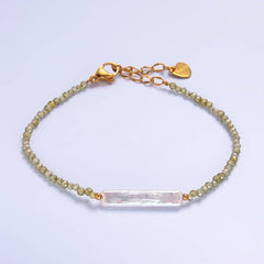 Stainless Steel Biwa Freshwater Pearl Multifaceted Crystal Gemstone 7 Inch Bracelet | WA-3131