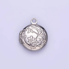 24K Gold Filled Nature Flower Engraved Round Locket In Gold & Silver | D364
