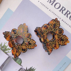 Tortoise Shell Gold Line Art Acetate Square Hair Claw