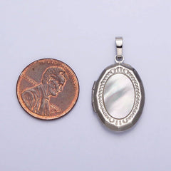 24K Gold Filled Shell Pearl Oval Geometric Engraved Locket in Gold & Silver | AA-367 AA-368