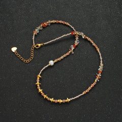 Handmade Pink Rose Quartz Beaded Chain Necklace with Freshwater Pearl 15.35 Inch with Extender | WA2570